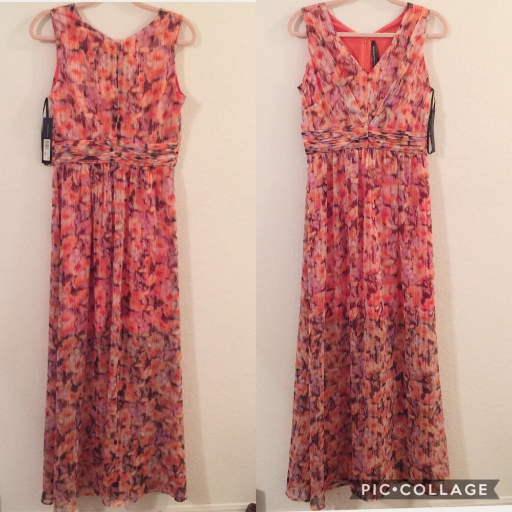 Andrew Marc Pink Orange Floral Maxi Dress